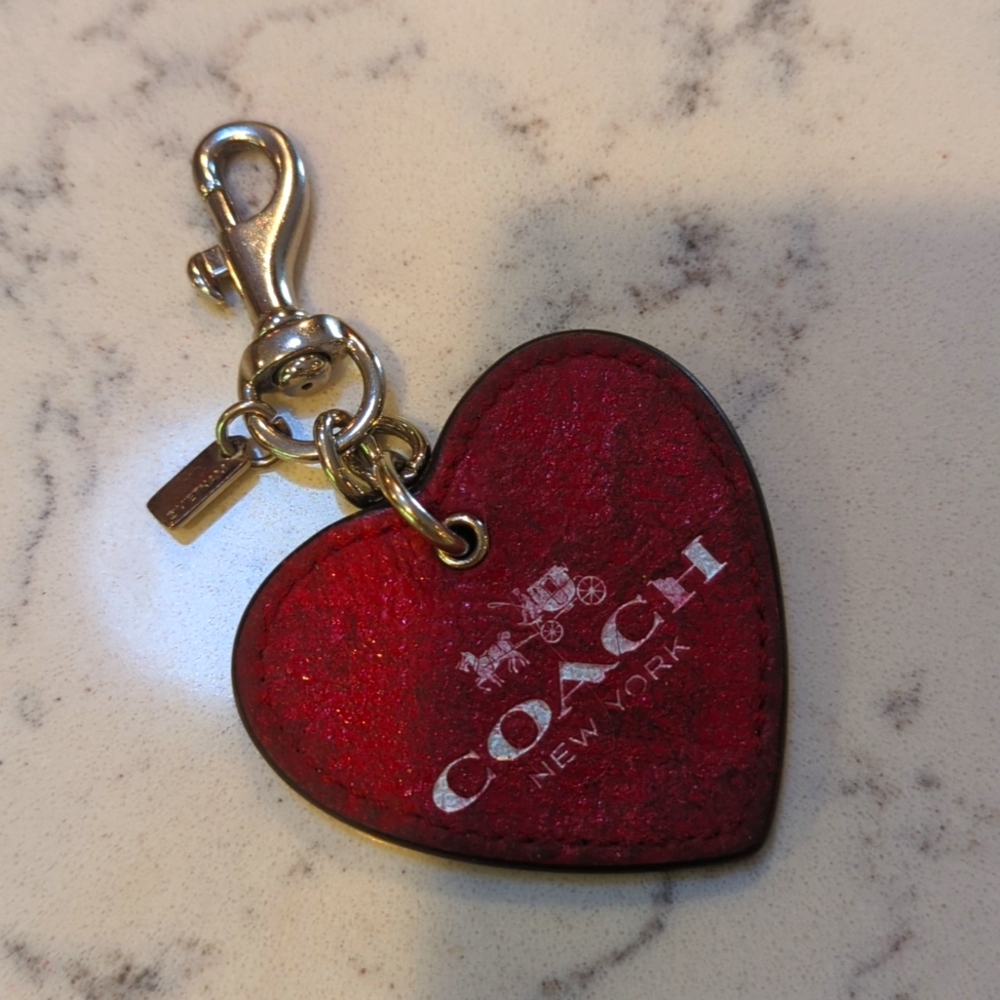 Coach leather heart-shaped keychain